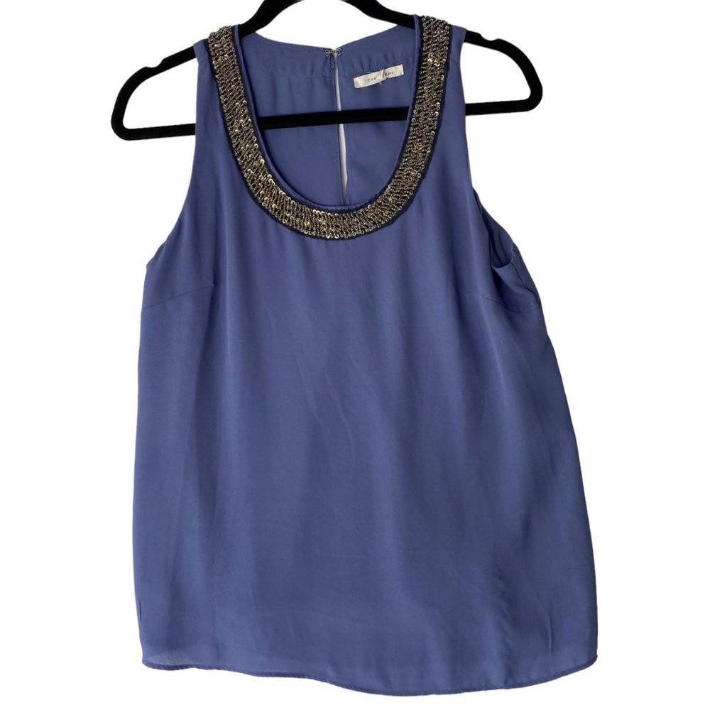41 Hawthorne Periwinkle Beaded Drape Back Sleeveless Blouse Size Small